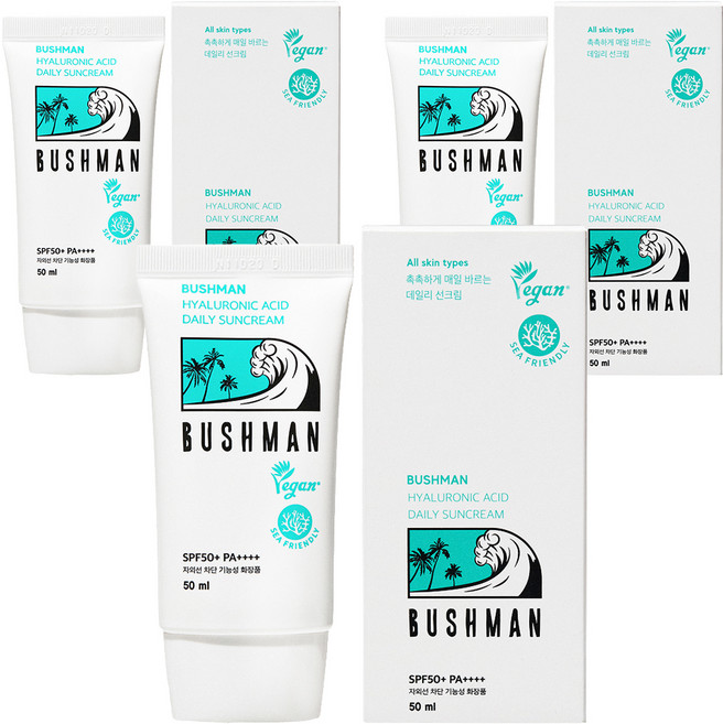 부쉬맨 히알루론산 데일리 선크림 SPF50+ PA++++, 50ml, 3개