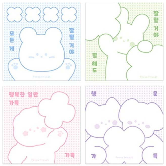 도나와 친구들 부적 떡메모지 100p x 4종 세트, 혼합색상, 1세트