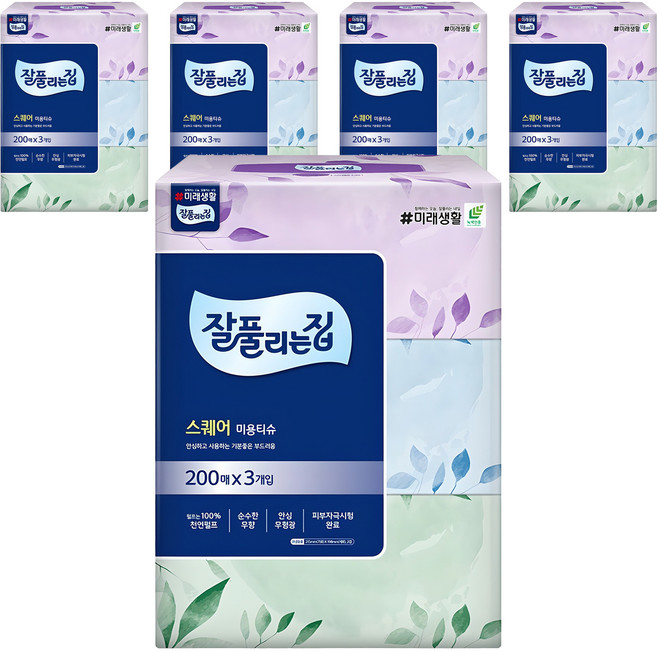 잘풀리는집 스퀘어 미용티슈, 200매, 15개