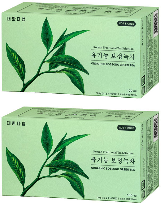 대한다업 유기농 보성녹차, 1.2g, 2개, 100개입
