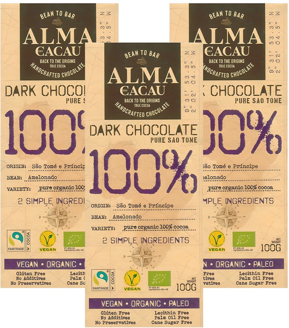 알마카카우 유기농 다크 초콜릿 100%, 100g, 3개