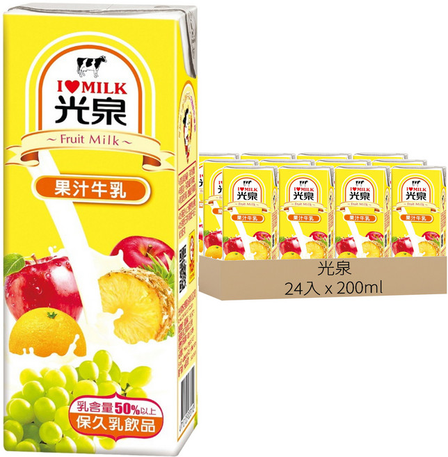 光泉 果汁牛乳, 200ml, 24入