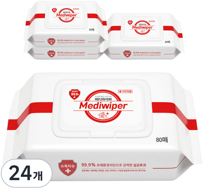 메디와이퍼 손소독 물티슈 캡형, 80매, 24개