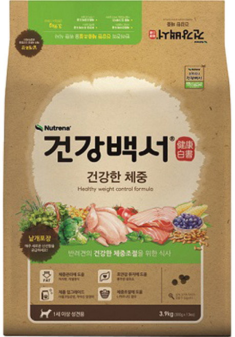 뉴트리나건강백서 전연령 강아지 기능성 사료, 다이어트(체중유지), 3.9kg, 1개
