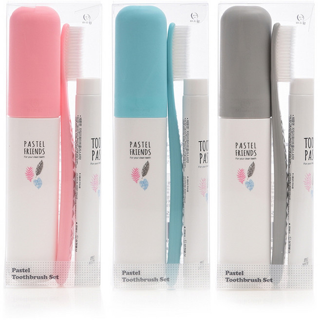 왕타 치약 칫솔 3종 세트 분홍 + 하늘 + 회색, 1세트