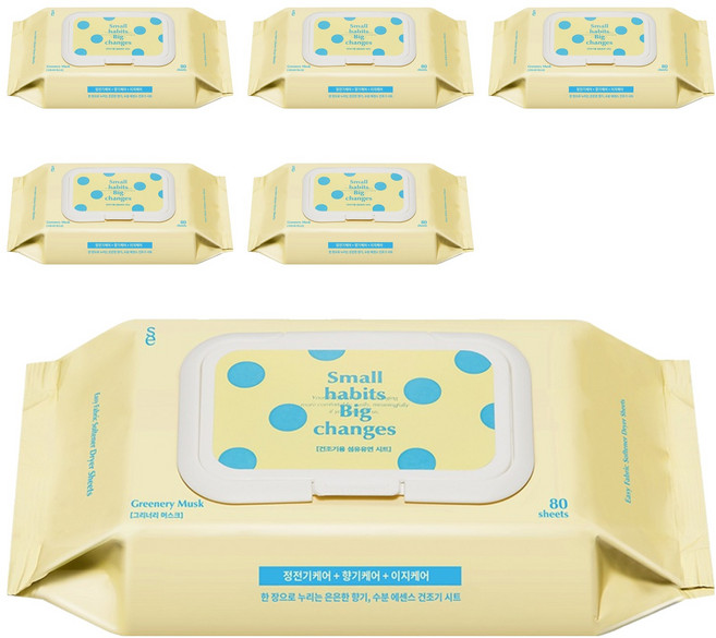 소소이지 이지 드라이 시트 그리너리 머스크 향 본품, 80개입, 6개