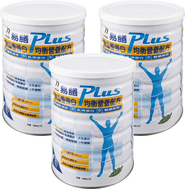 易而善 易膳PLUS含纖優蛋白均衡營養配方, 900g, 3罐