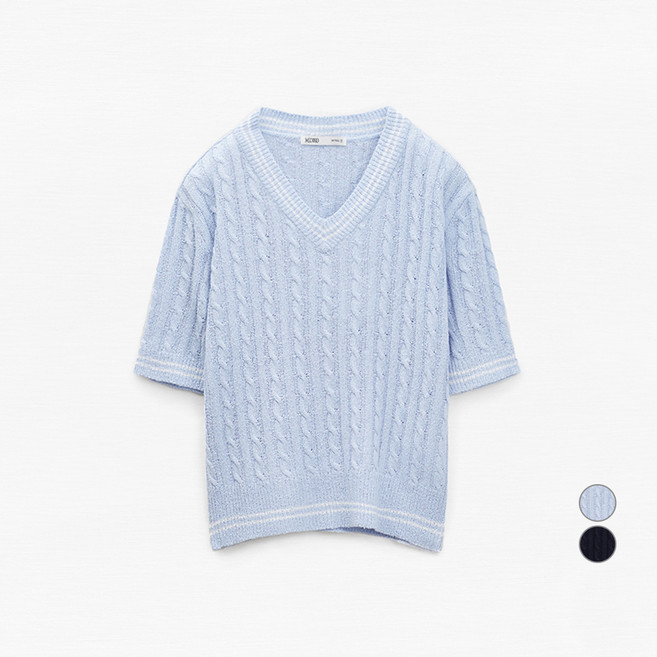 미쏘 여성용 부클 브이넥 케이블 풀오버 니트
