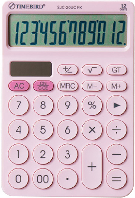 타임버드 듀얼파워 컬러 계산기 SJC-20UC, 핑크(SJC-20UC PK), 1개