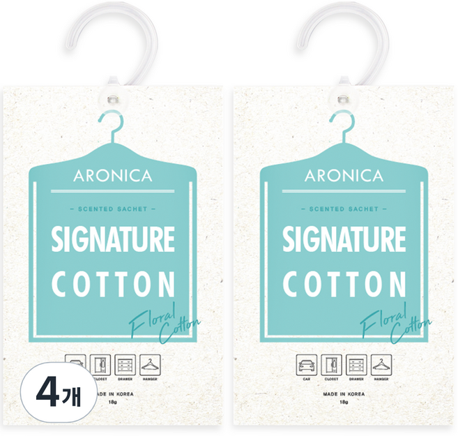 아로니카 센티드 샤쉐 옷걸이형 옷장 방향제 본품, 18g, 4개, 시그니처코튼