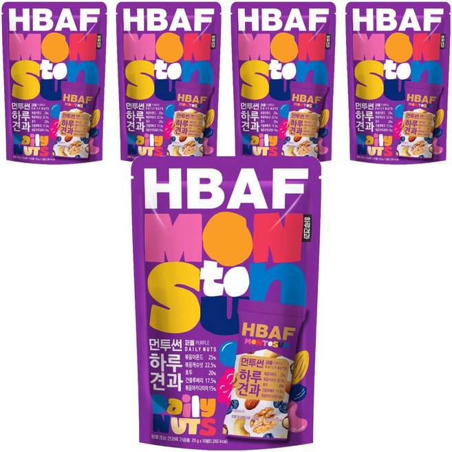 바프 먼투썬 하루견과 퍼플 믹스넛, 200g, 5개