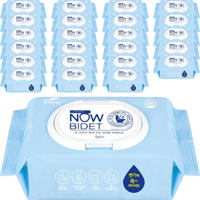 블루나 나우비데 물티슈 캡형, 60g, 50매, 24개