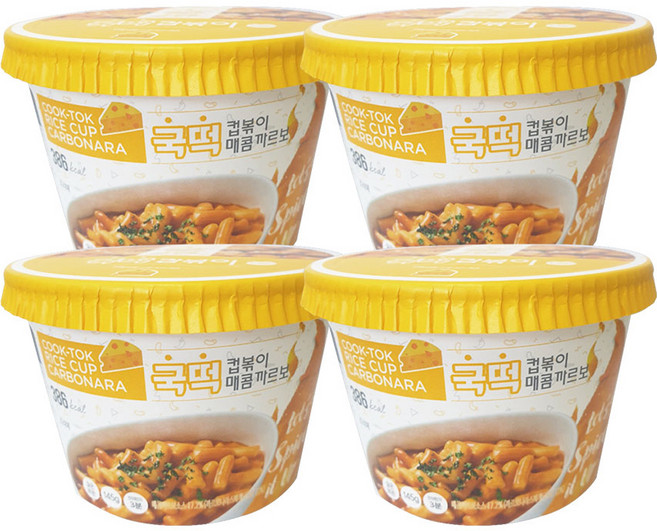 추억의국민학교떡볶이 에스제이푸드 낭만부라더 즉석 컵볶이 매콤까르보, 145g, 4개