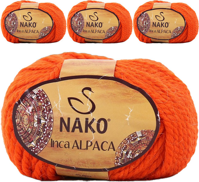 나코 니뜨 잉카 알파카 뜨개실 50g, 6344 오렌지, 4개