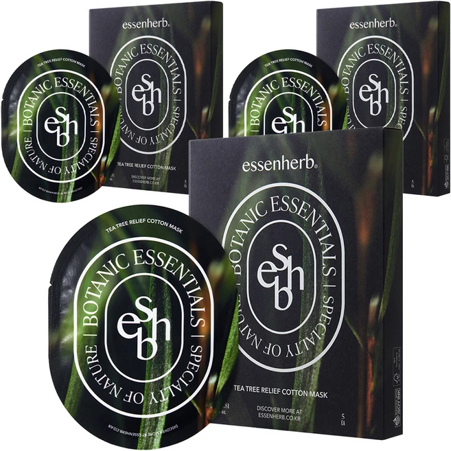 에센허브 티트리 릴리프 코튼 마스크팩, 3개, 5개입 - 쿠팡