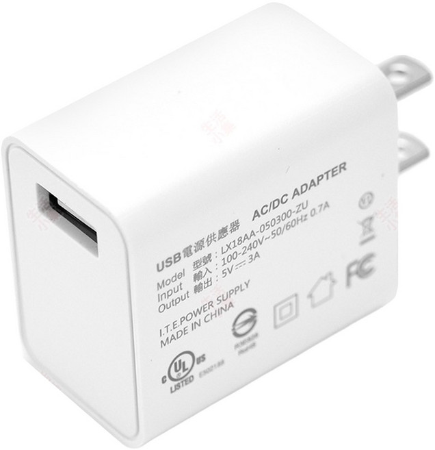 無品牌 5V 3A 1 Port USB充電器 BSMI認證 UL認證 白色 39-004-3A