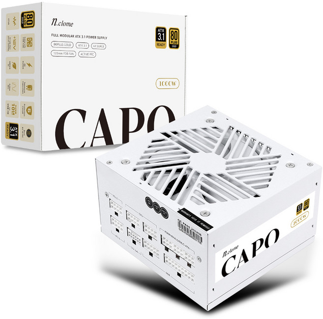 N.Clome CAPO 1000W 80PLUS金牌 全模組電源供應器 ATX3.1 白色, 單一商品