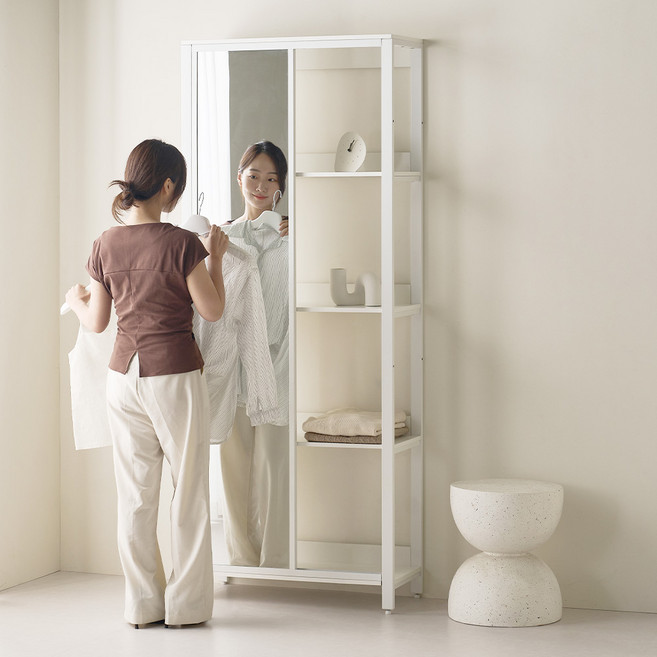 웰퍼니쳐 모우 드레스룸 시스템 행거 5단 거울 선반형 방문설치, 화이트