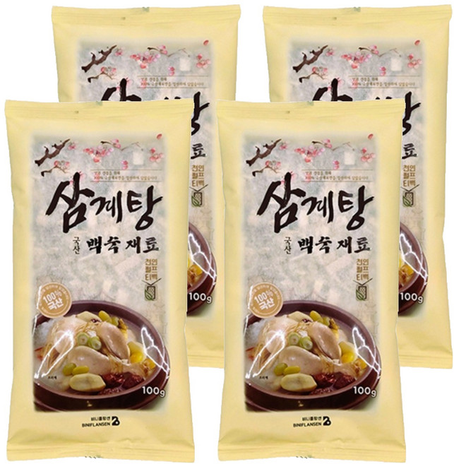 비니플랑센 국산 삼계탕 백숙 수육 만능 육수 재료, 100g, 4개