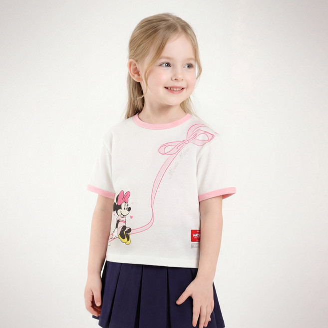 젤리스푼 아동용 디즈니 미니 마우스 러블리 리본 링어 반팔 티셔츠
