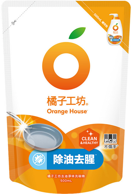 ORANGE HOUSE 橘子工坊 去油淨味 碗盤洗滌液 補充包, 500ml, 1包