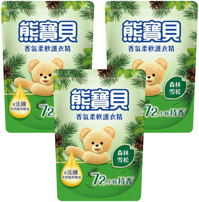 Snuggle 熊寶貝 森林雪松護衣精 補充包, 3包, 1.75L