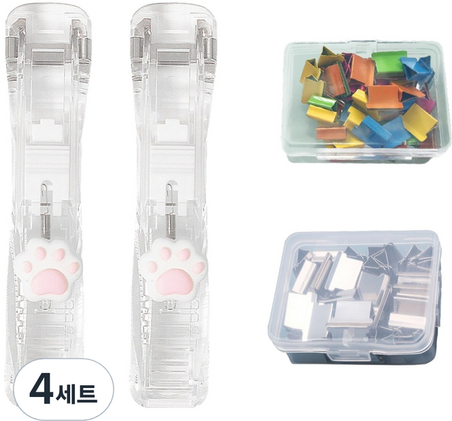 문구담 푸시 클립퍼 2p + 기본 클립 + 컬러 클립 핑크발바닥 세트, 4세트