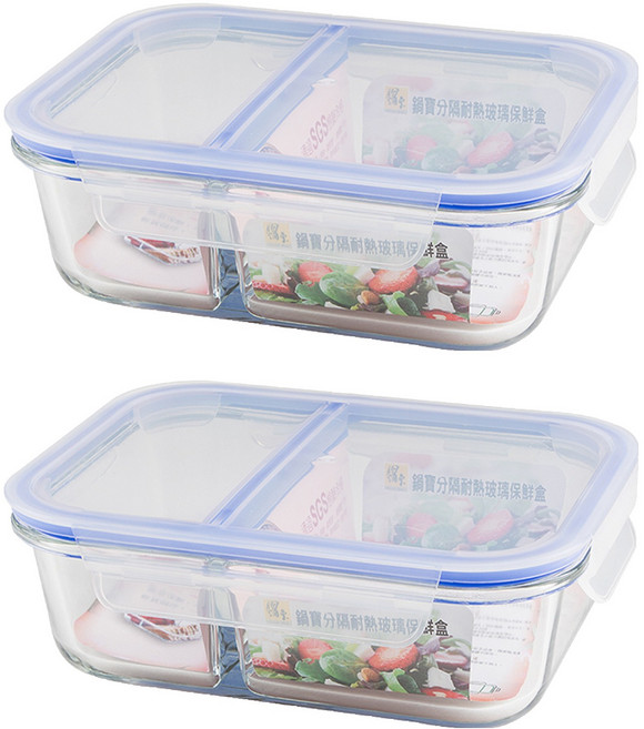 cook power 鍋寶 分隔耐熱玻璃保鮮盒, 2個, 容器 + 蓋子