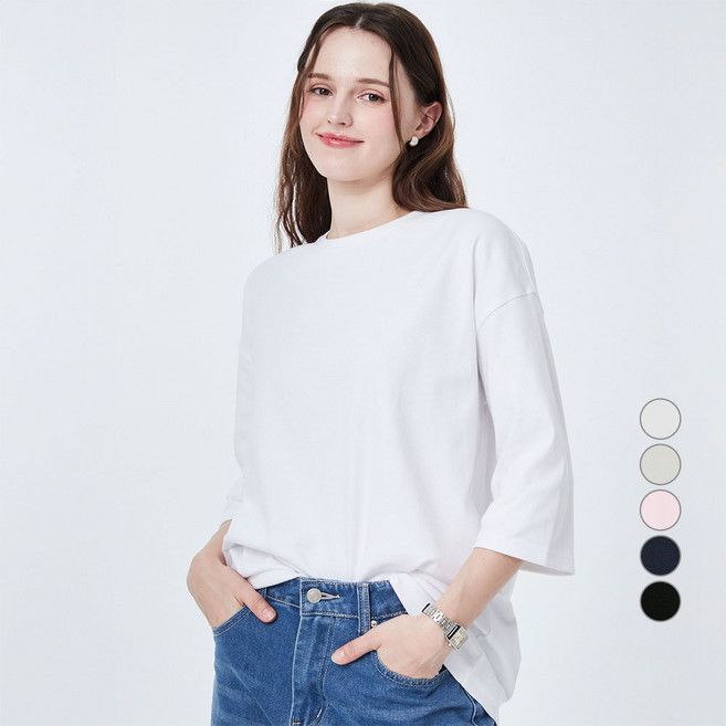 ELLE PARIS 여성용 통기성 오버핏 7부 소매 티셔츠