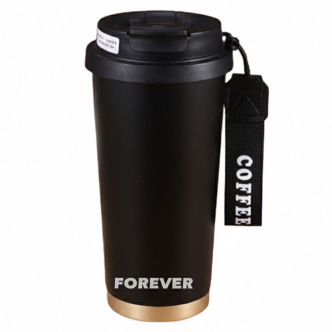 FOREVER 316不鏽鋼杯陶瓷塗層雙飲蓋咖啡保溫杯, 黑色, 530ml, 1個