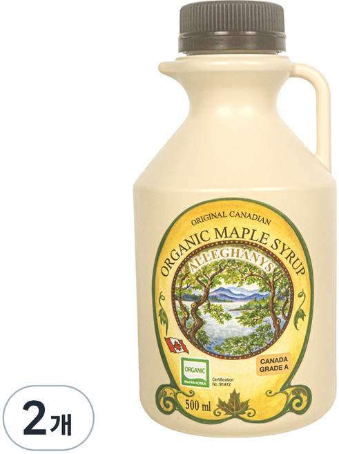 알레가니 유기농 메이플 시럽, 500ml, 2개