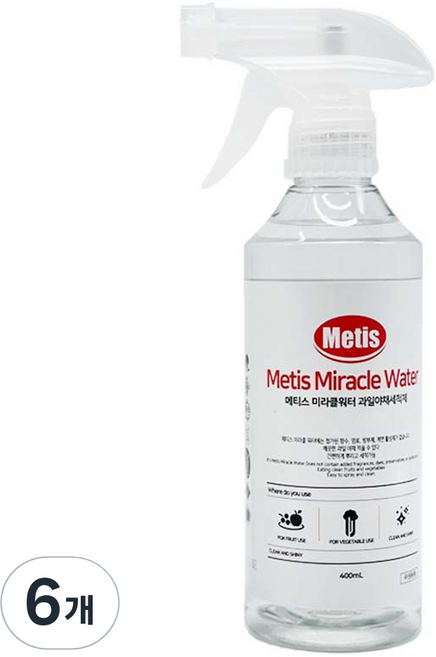 Metis 미라클워터 과일 야채 세정제, 400ml, 6개