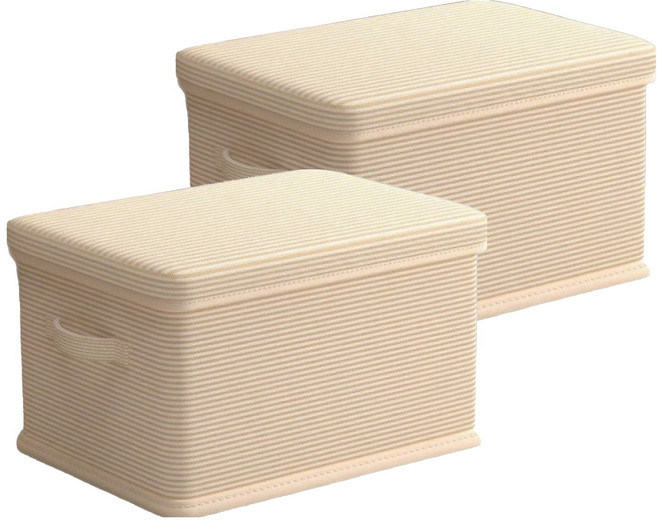 OAK&FIR 橡合杉 折疊收納整理箱 特大(50 x 40 x 33cm), 米色條紋, 2個