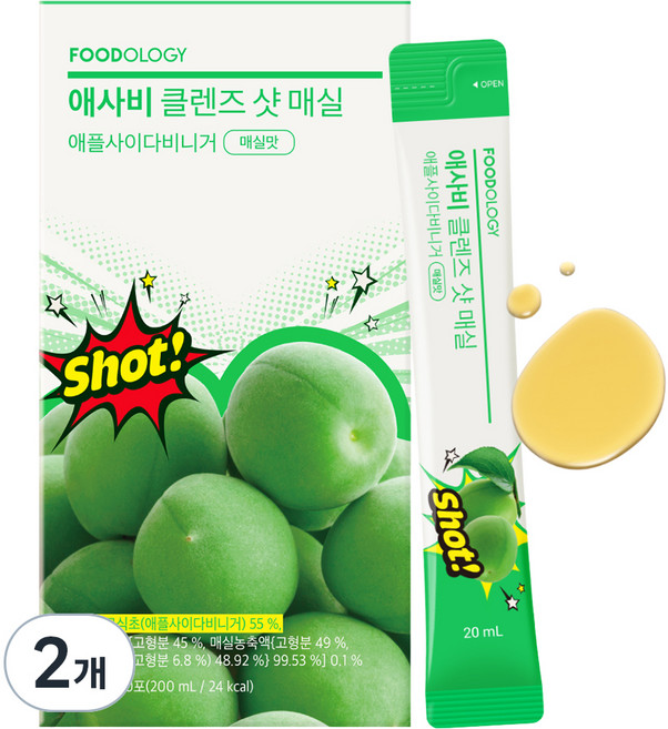 푸드올로지 애사비 클렌즈 샷 당제로 매실맛, 2개, 10회분