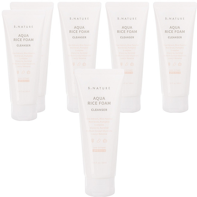 에스네이처 아쿠아 라이스 약산성 클렌징폼, 160ml, 6개
