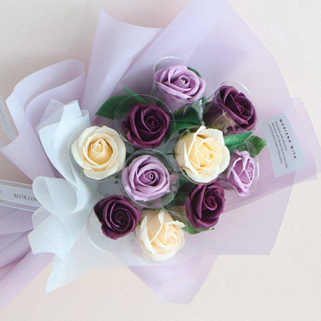 MORIANN 香皂花燈籠玫瑰零用錢花束10朵 + 提袋, 紫色, 1個