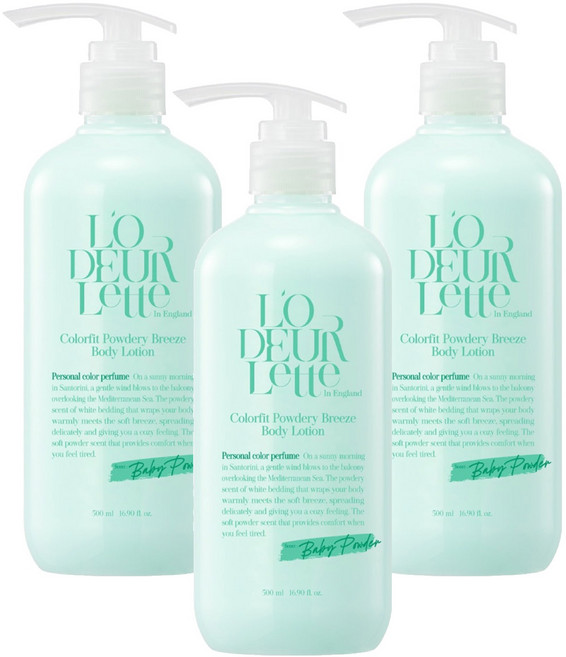 로더렛 인 잉글랜드 컬러핏 파우더리 브리즈 바디 로션 베이비파우더향, 3개, 500ml