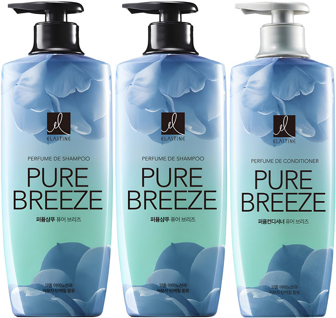 엘라스틴 퍼퓸 샴푸 600m 2p + 컨디셔너 600ml 퓨어 브리즈 로즈 앤 피오니, 1개