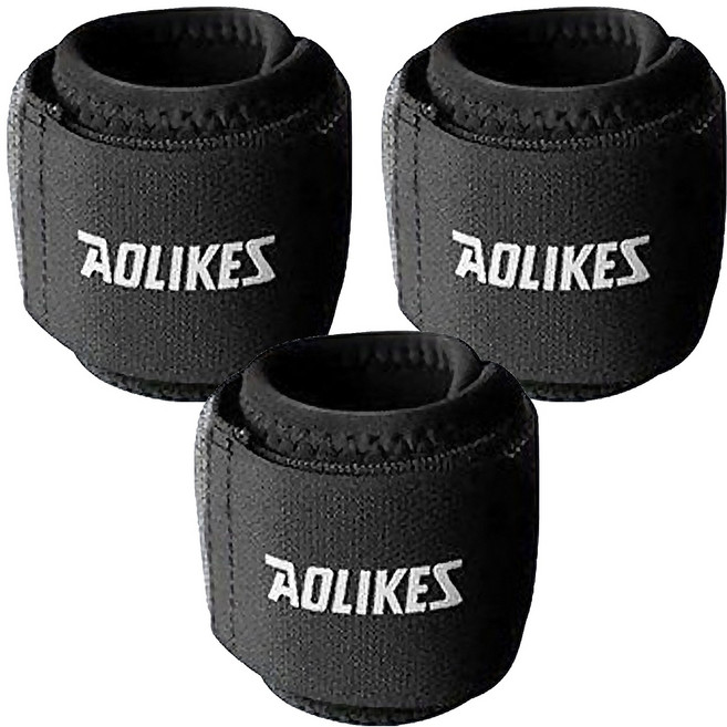 AOLIKES 奧力克斯 羽球護腕 均碼可調節 SBR 彈力魔鬼氈 尺寸: 39.5cm*7.5cm, 黑色, 3個