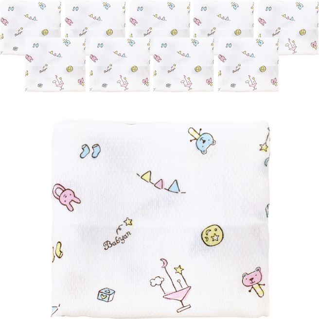 베이비앙 무형광 순면 나염 엠보 손수건 10p