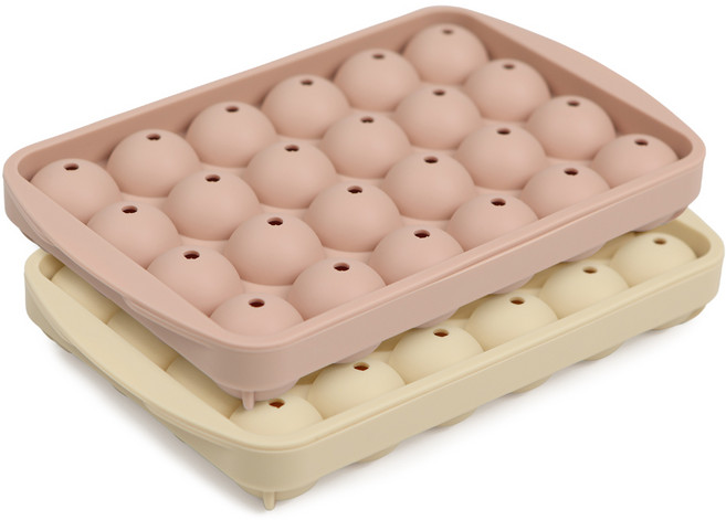 인콕 실리콘 원형 얼음틀 24구 2종 세트, 핑크, 옐로우, 1세트