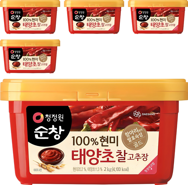 청정원순창 100% 현미 태양초 찰고추장, 2kg, 5개