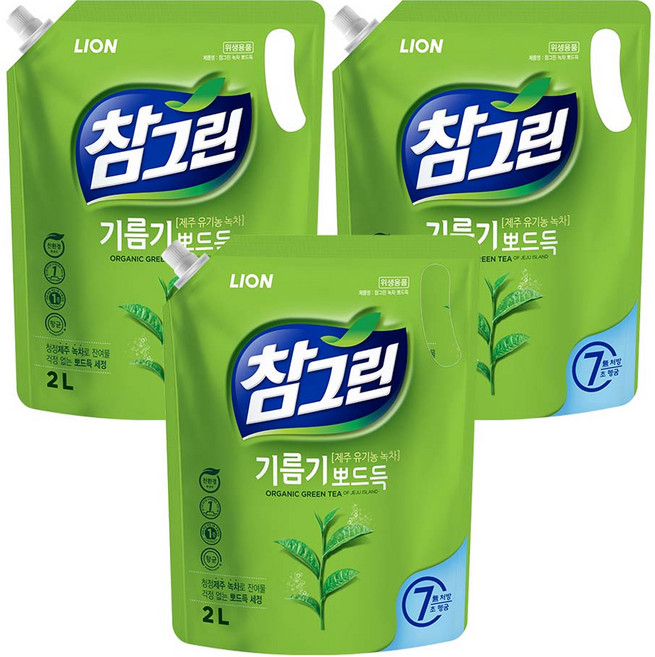 참그린 기름기 뽀드득 주방세제, 2L, 3개