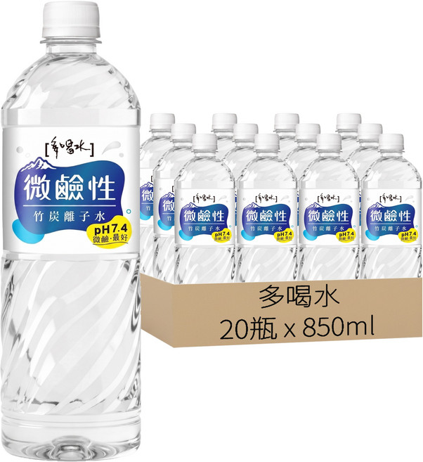 多喝水 微鹼性竹炭離子水, 850ml, 20瓶