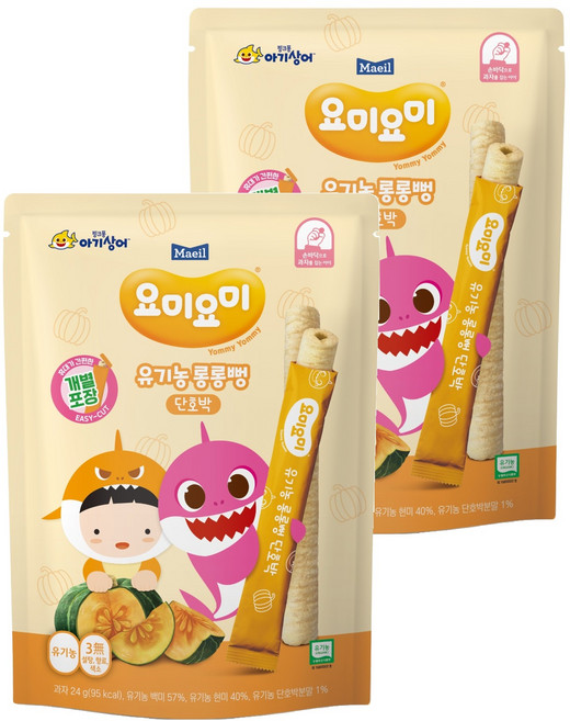 요미요미 핑크퐁 요미 롱롱뻥 과자, 단호박, 24g, 2개