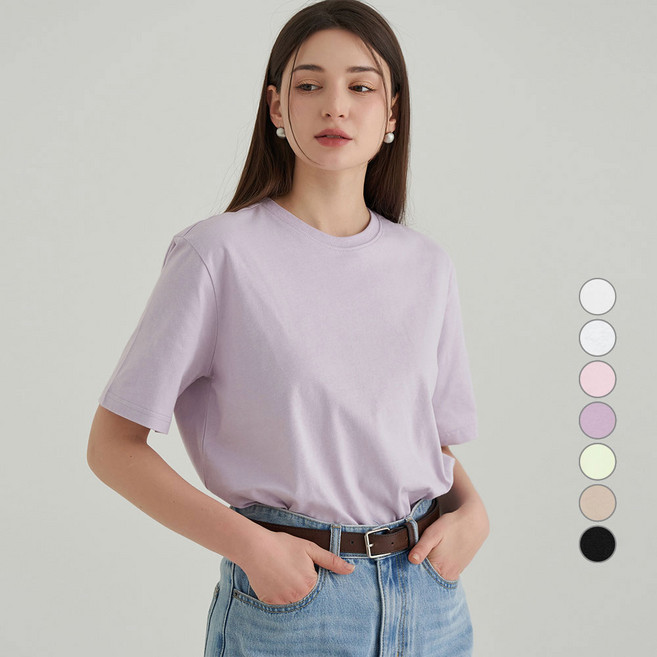 ELLE PARIS 여성용 통기성 베이직 라운드넥 반팔 티셔츠