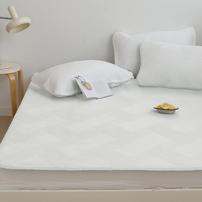 바자르 얼음결 3중직 냉감 밴딩 패드, 격자 화이트, 쿨매트