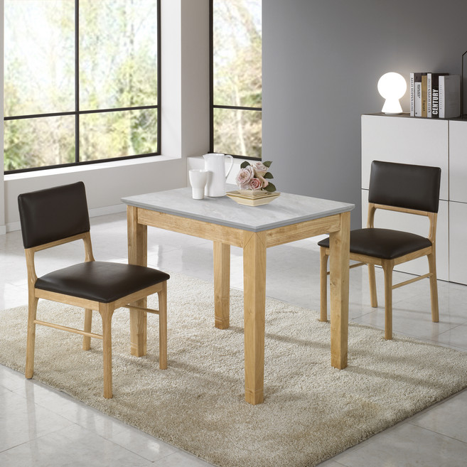 도리퍼니처 마틴 세라믹 원목 2인용 식탁 + 의자 2p 세트 방문설치, 그레이, 일반의자 2