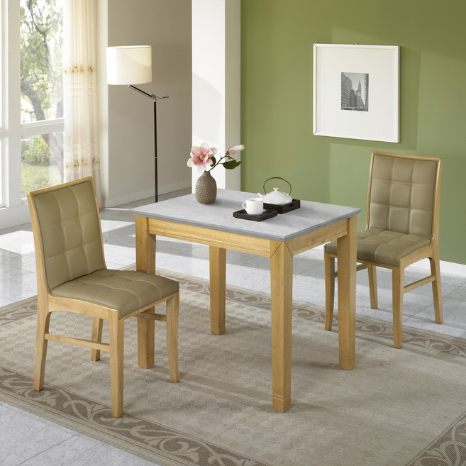 도리퍼니처 엘사 세라믹 원목 2인용 식탁 + 의자 2p 세트 방문설치, 내추럴 그레이, 일반의자 2