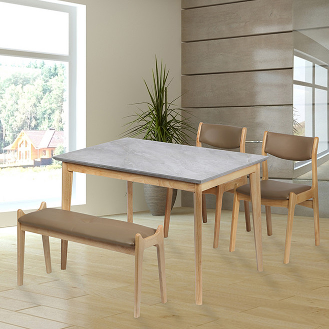 도리퍼니처 오리온 세라믹 원목 4인용 식탁 + 의자 2p + 벤치 세트 방문설치, 그레이 내추럴, 일반 2 + 벤치 1